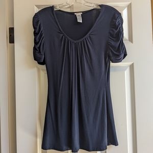 Studio Y Navy Ruched Sleeve Fitted Top